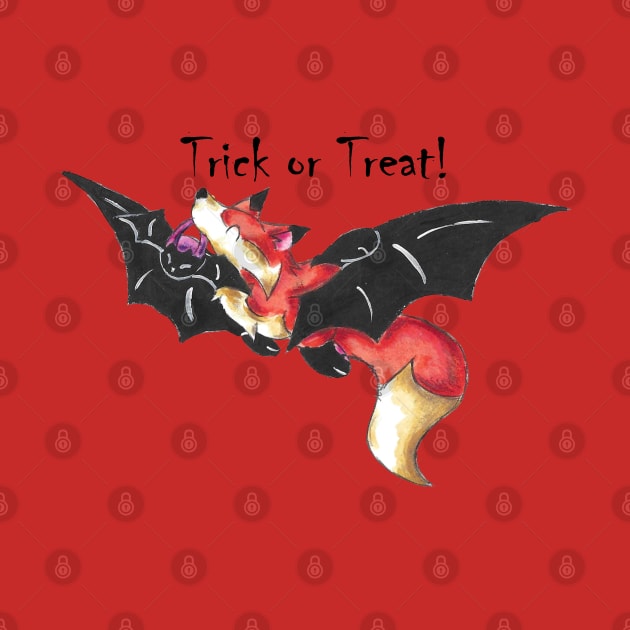 Flying Fox Trick or Treater (With Text) by KristenOKeefeArt