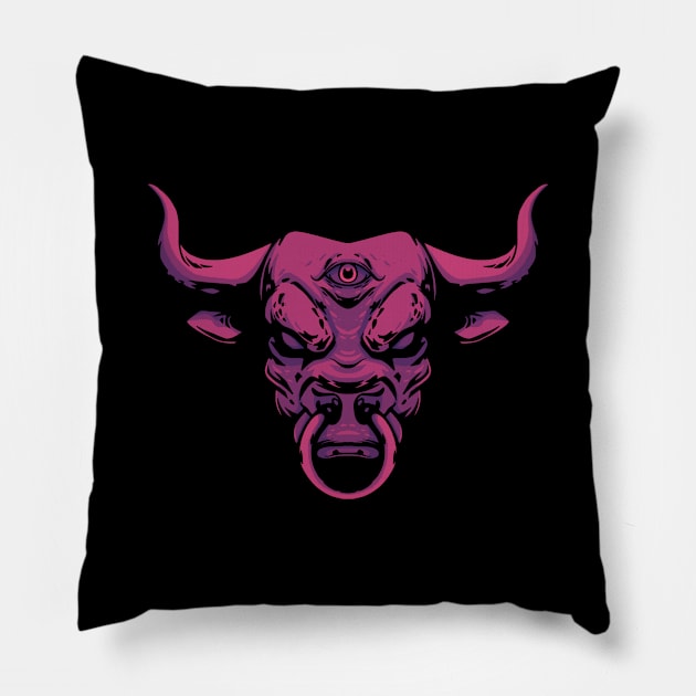 Neon bull Pillow by Art of Andy W