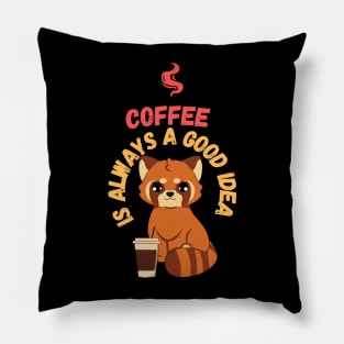 Red Panda Baby Bear Loves Coffee Pillow