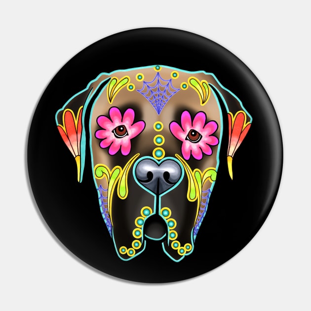 Mastiff in Fawn - Day of the Dead Sugar Skull Dog Pin by prettyinink