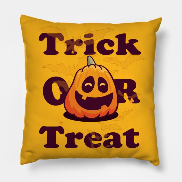 Funny Halloween Gift Trick or treat with scary pumpkin face for men and women Pillow by NaniMc