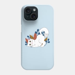 Cute white cat with high tail and brown eyes in garden with dark leaves Phone Case