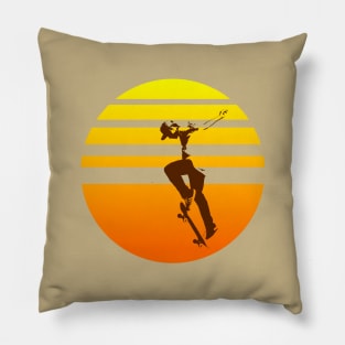 Retro Sun Skateboarder Pillow