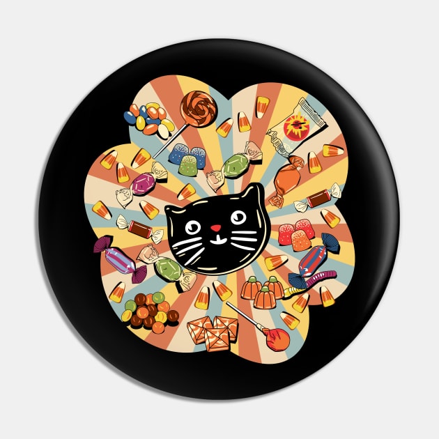 Retro Vintage Halloween Treats! All The Candies, Black Cat Cookie Pin by SwagOMart