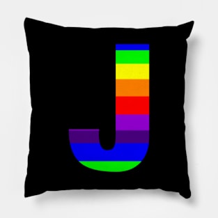 The Letter J in Rainbow Stripes Pillow