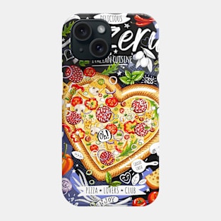 Food poster, pizza, fast food, love, pizza heart cartoons style Phone Case