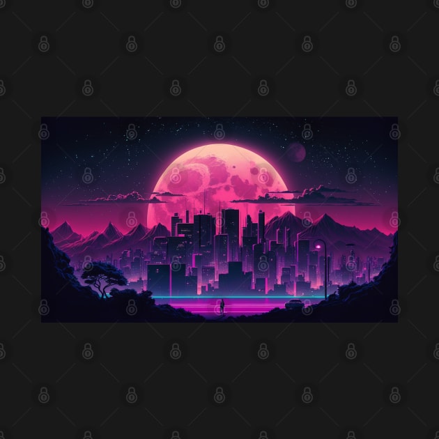 Retrowave Aesthethic Synthwave Sun City Night by Nightarcade