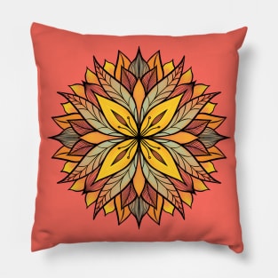 Colorful Floral Mandala Abstract In Yellow And Coral Pillow