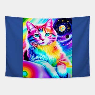 Colorful Cosmic Anime Cat Tapestry