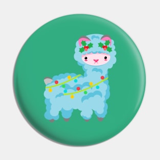 fluffy holiday blue llama Pin