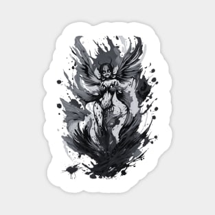 black and white devil girl drawing Magnet