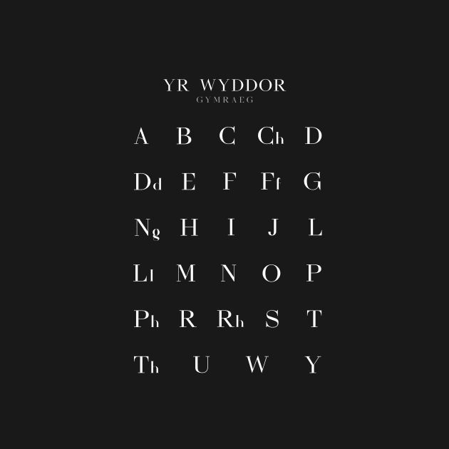 Welsh Alphabet Chart, Yr Wyddor Gymraeg Language Chart, Black by typelab