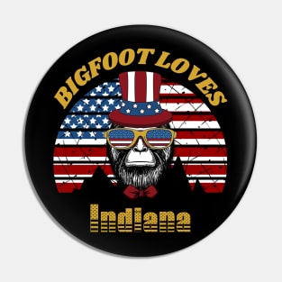 Bigfoot loves America and Indiana Pin