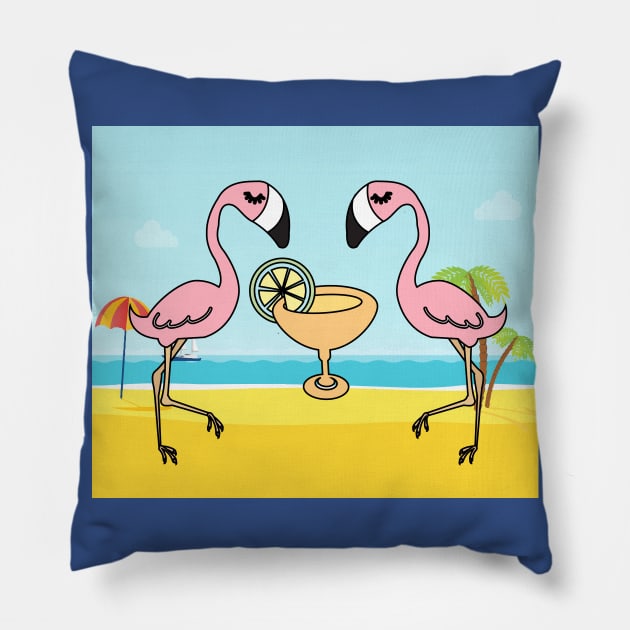 Time Out Drink Flamingo Rest Pink Bird Pillow by flofin