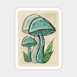 Green Wild Mushroom, Vintage Portrait Style Magnet