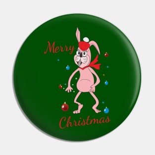 Pink rabbit, Merry Christmas Pin