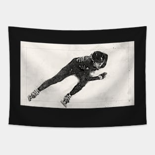 Speed Skater Watercolour Drawing Tapestry