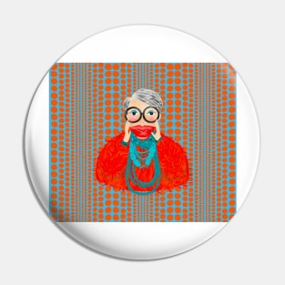 A chic orangie Iris Apfel inspired Items Pin