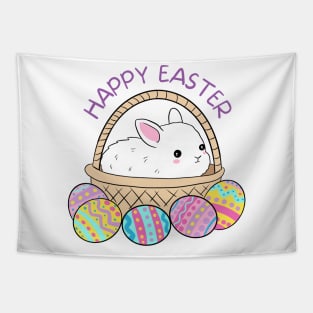 Happy easter a cute bunny in a basket Tapestry