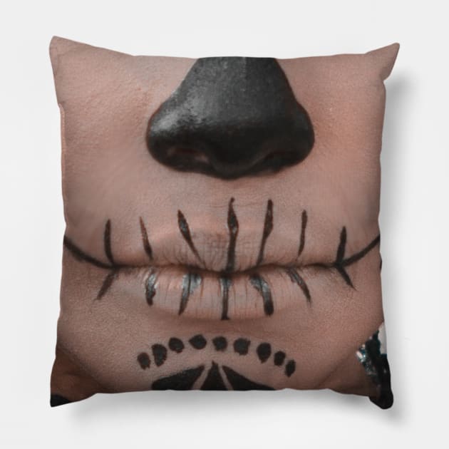 Mask with joker mouth - girl mouth funny scary masks Pillow by jack22