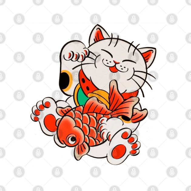 gato estilo japones con un pez by Vekonn