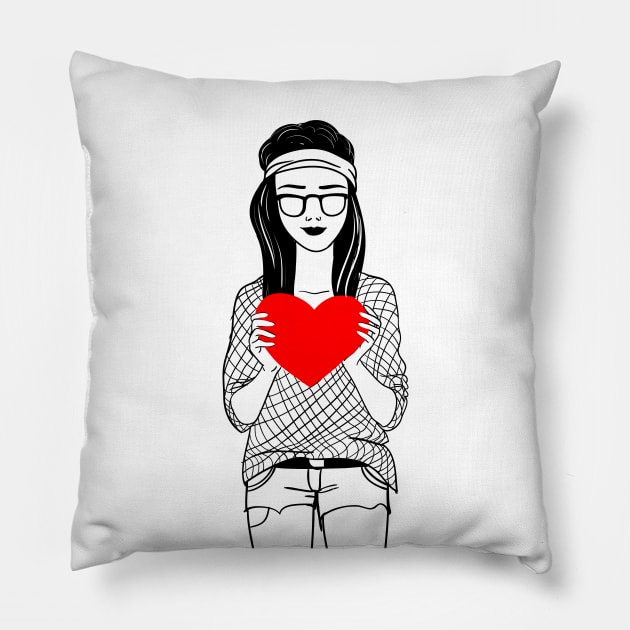 Stylish girl in shorts with big heart Pillow by fears