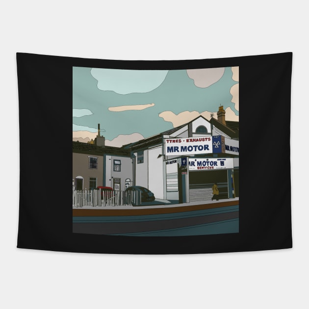 Mr Motor,  Forest Gate Tapestry by juliechicago