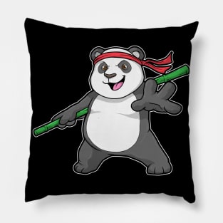 Panda as Warrior with Bamboo Spear Pillow