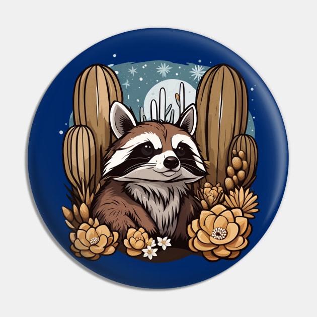 Cute Arizona Ring-tailed Cat Surrounded by White Cacti Blossom Pin by taiche