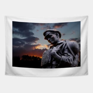 Soldier statue War memorial and sunset Tapestry