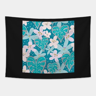 Monstera hearts and tropical  florals Tapestry
