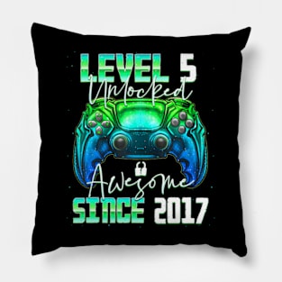 Level 5 Unlocked Awesome Since 2017 5Th Birthday Gaming Pillow