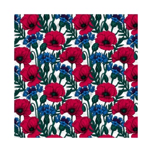 Red poppies and blue cornflowers on white T-Shirt