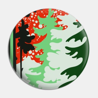 Retro Vintage Winter Forest Red and Green Pin