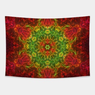 Psychedelic Kaleidoscope Flower Green and Red Tapestry