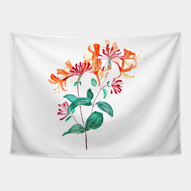 orange red honeysuckle flower Tapestry by colorandcolor