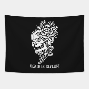 Skull with flowers Death In Reverse Tattoo Flash Tapestry