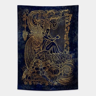 Harvest Moon Harpist. Celestial Background. Tapestry