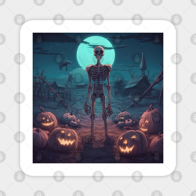 lonely skeleton during halloween Magnet by Maverick Media