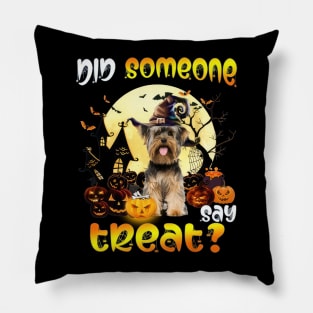 Grey Miniature Schnauzer Did Someone Say Treat Halloween Pillow