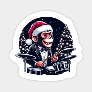 Drummer Monkey Christmas Magnet