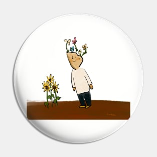 Flower Boy and Sunflowers Pin