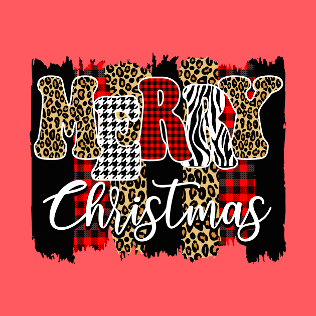 Merry Christmas Cheetah and Buffalo Plaid Paint Design by OTM Sports & Graphics