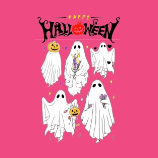 Ghostly Gathering: Cute Spirits Celebrate Halloween with Joy! T-Shirt