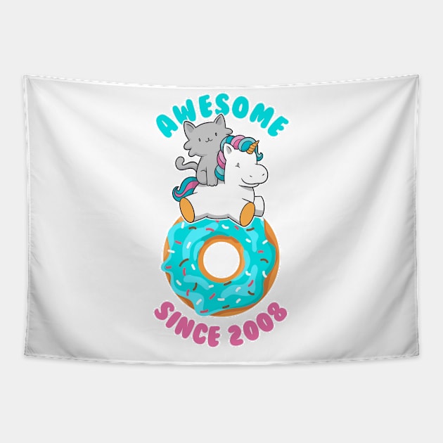 Donut Kitten Unicorn Awesome since 2008 Tapestry by cecatto1994