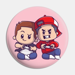 Cute Couple Boy Playing Game Cartoon Pin