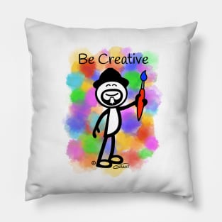 GG Artist Stick Figure “Be Creative” on light blue background Pillow