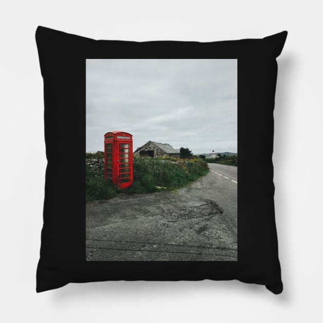 Old-Fashioned Red Phone Booth in British Countryside Pillow by visualspectrum