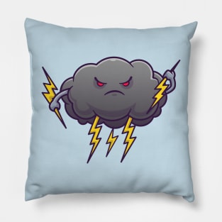 Cute Angry Cloud Storm With Thunder Cartoon Pillow