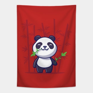 Cute Panda Eat Bamboo Cartoon Vector Icon Illustration Tapestry